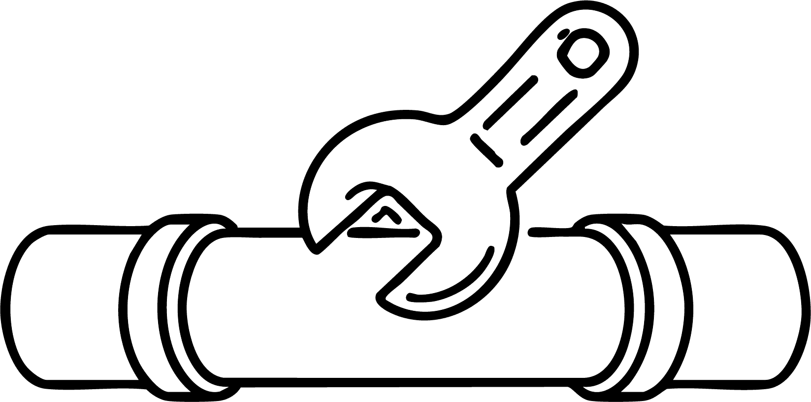 Sewer repair icon showing wrench adjusting pipe.