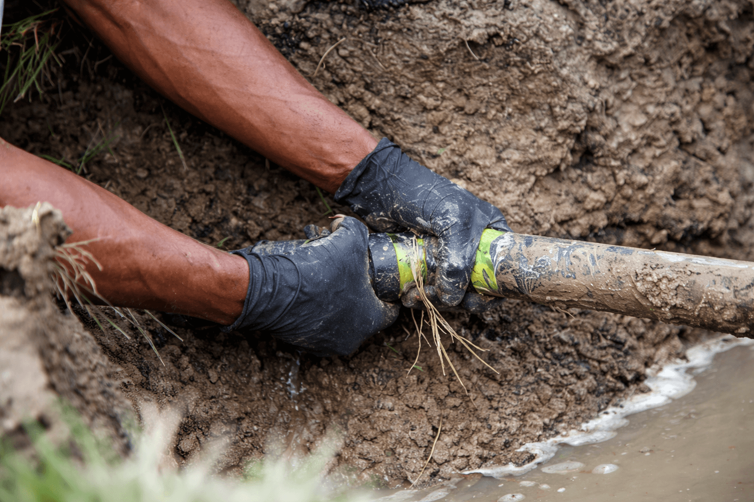Man repairing pipe.